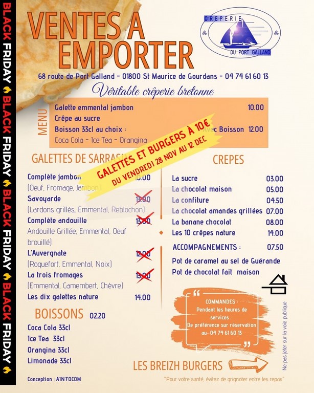 Black Friday profitez en 10€ galettes et burgers à emporter pour le BlackFriday