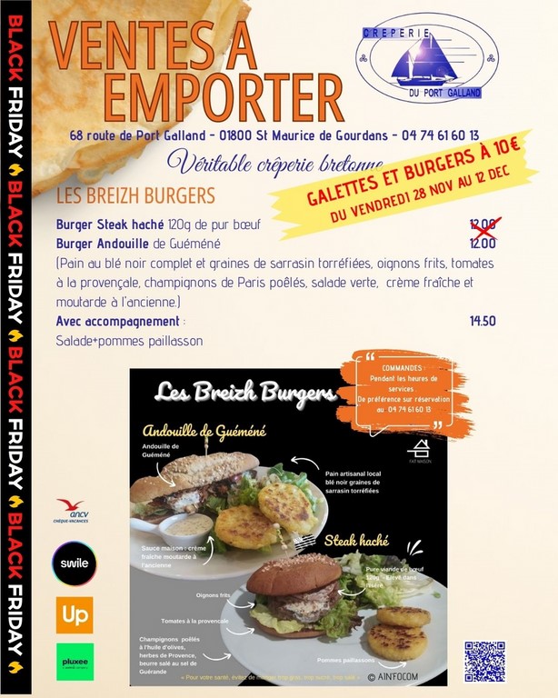 Black Friday 10€ galettes et Burgers à emporter pour le Black Friday
