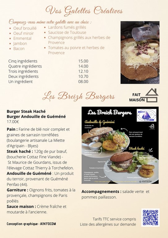 Nos galettes, salades, omelettes et burgers