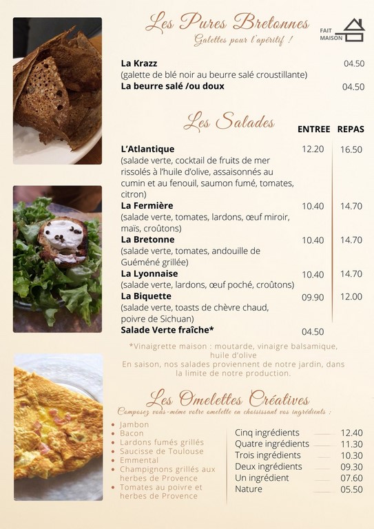 Nos galettes, salades, omelettes et burgers