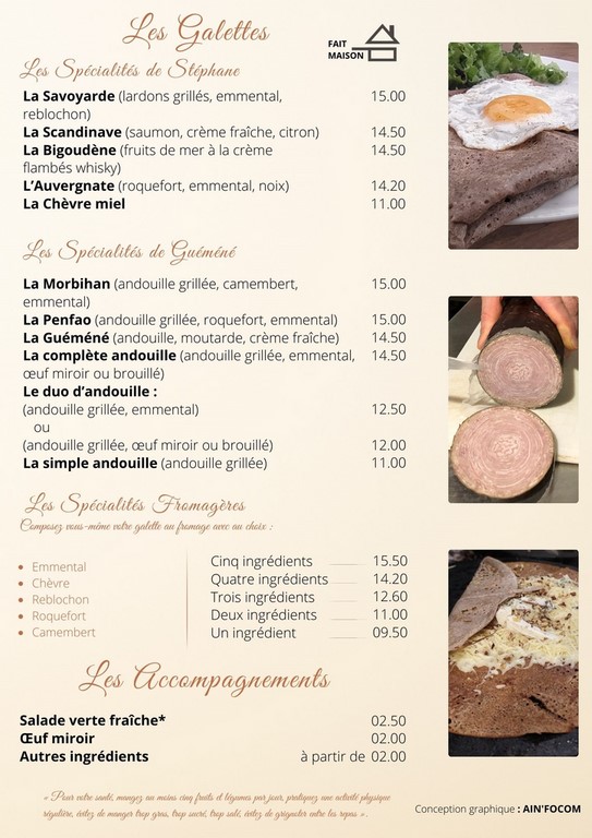 Nos galettes, salades, omelettes et burgers
