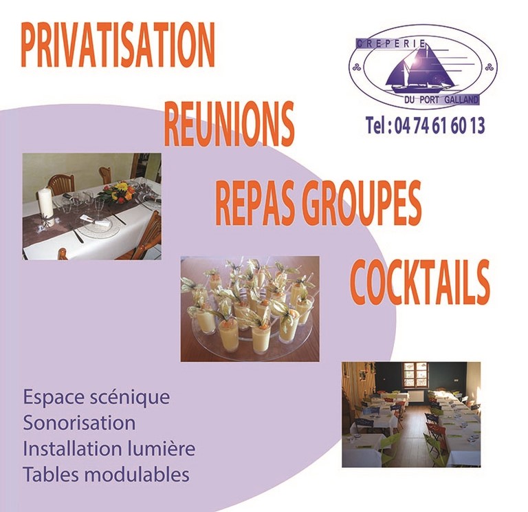 Salle de l'étage : concert , repas de groupe, réunion , espace lunch Creperie du Port Galland