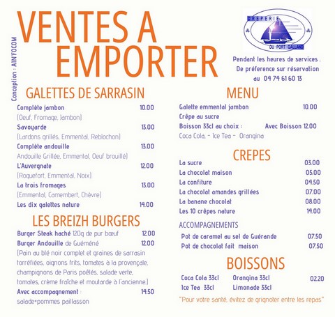 Ventes à emporter burger , galettes crepes boissons